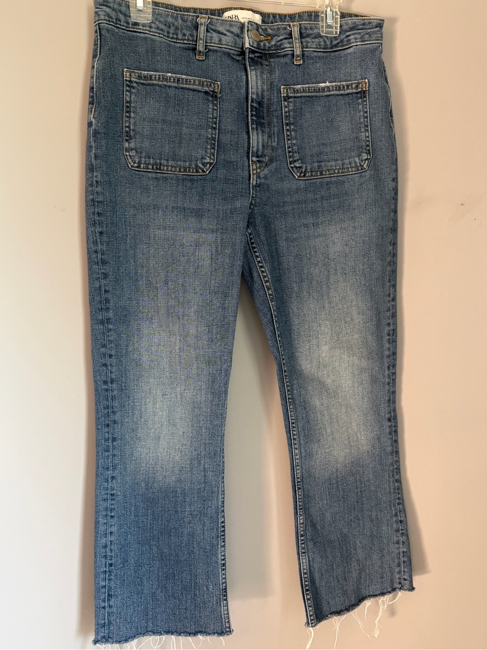 Zara cropped washed denim with front patch pockets